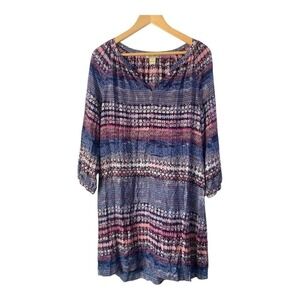 Lucky Brand Live In Love Women's Multicolor Boho Long Sleeve‎ Midi Dress Size M